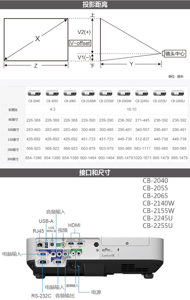 爱普生(epson)cb-2065高清工程投影机(5500流明 xga)